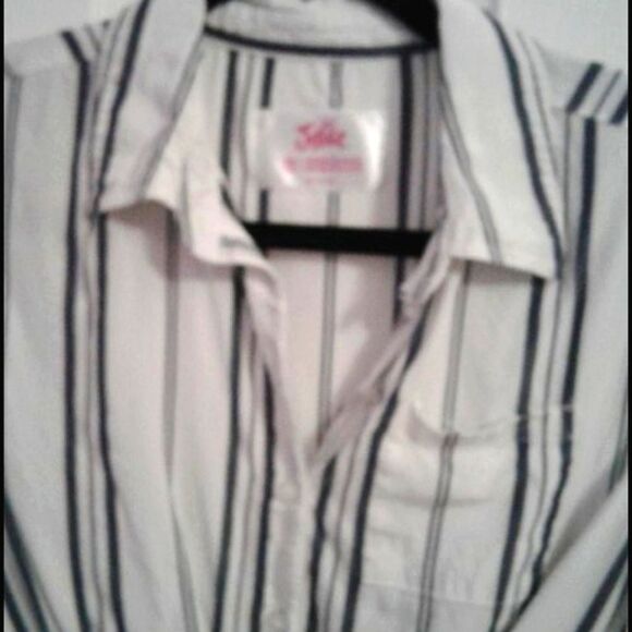 Justice White & Gray Striped Crossed Long Sleeve Teen Blouse - Picture 2 of 8